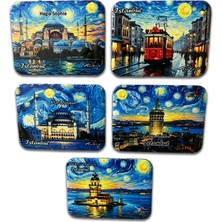 Arda Hediyelik Eşya Istanbul Temalı 5'li Metal Magnet Seti – 6x8 cm – Van Gogh Esintisi Serisi
