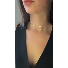 Daniel Angelson Italyan Tasarım Gümüş Altın Kaplama Taşlı Tasma Kolye