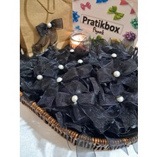 Pratikbox Fiyonk / Tül 2cm'lik / Hediyelik / Süsleme / Siyah Renk/yarım Inci Boncuklu / 50 Adet