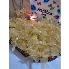 Pratikbox Fiyonk / Tül 2cm'lik / Hediyelik / Süsleme / Altın Renk/yarım Inci Boncuklu / 50 Adet