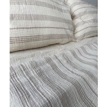 HB&Victory Müslin Nevresim Takımı Bej Renk Çizgili Çift Kişilik 200X220CM.