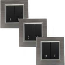 Ovivo Quantum Metalik Siyah Ikili Komütatör Vavien Anahtar Bakır Çerçeve 3 Adet