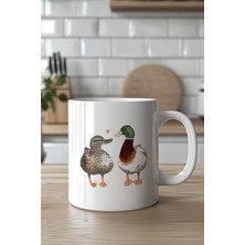 YasBey Design Sevimli Aşık Ördek Desenli 330ML Baskılı Beyaz Seramik  Kupa Bardak