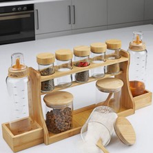 Welcomein Bambulu Cam Baharatlık & Yağlık Seti – 10 Parça Standlı Düzenleyici