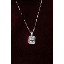 By Barun Baget Kolye Kare Zirkon Taşlı 925 Ayar Gümüş Kolye