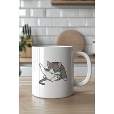 YasBey Design Sevimli Kedi Desenli 330ML Baskılı Beyaz Seramik Kupa Bardak