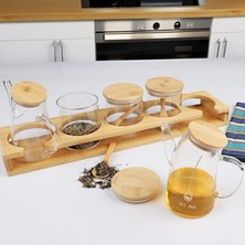 Welcomein Bambulu Cam Baharatlık Salata Sos Kapları & Yağlık Seti – Kapaklı Standlı 6 Parça Düzenleyici