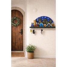 Anı Atölyesi El Yapımı 7 Kancalı Ahşap Ev ve Bahçe Dekoratif Duvar ANAHTARLIK/50X25