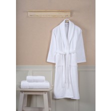 Ellaline 3 Parça Bornoz Seti %100 Pamuk Sertifikalı, Şalyakalı Bornoz Vücut ve Baş Havlusu Takımı Beyaz