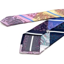 Kravatkolik Şal Desen Lacivert Patchwork Klasik Kravat KK13414