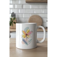 YasBey Design Çiçek Desenli 330ML Baskılı Beyaz Seramik Kupa Bardak