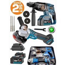 PremiumPort Uzun Ömürlü 2'li Akülü Güç Seti 58VF 5000MAH, Taşlama ve Delme Işi