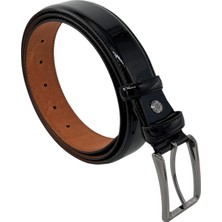 Süzer Deri Siyah Rugan Hakiki Deri Düz Renk 3.5 Cm. Tokalı Klasik Kemer // XD-201-DKSL-ST