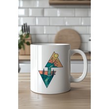 YasBey Design Minimal Geometrik Doğa Tasarımlı 330ML Baskılı Beyaz Seramik Kupa Bardak