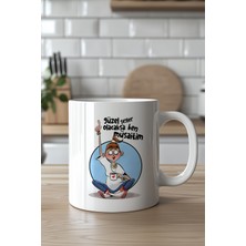 YasBey Design Mizahi Yazılı Sevimli Tasarımlı 330ML Baskılı Beyaz Seramik Kupa Bardak