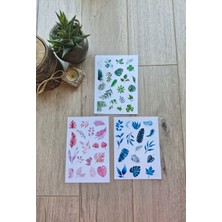 Kolbi Craft 3 Parça 55 Adet Şeffaf Yaprak Sticker Seti Bullet Journal Scrapbook Şeffaf Sticker Mavi Yeşil Pembe