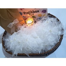 Pratikbox Orta Boy Fiyonk 2cm Tül/ Beyaz Gül Yarım Inci /50 Adet