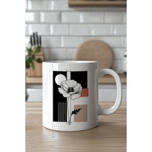 YasBey Design Çiçek Desenli 330ML Baskılı Beyaz Seramik Kupa Bardak