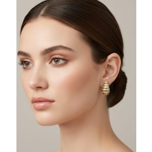 Çelik Gold Renk Zirkon Taşlı Sarmal Damla Küpe