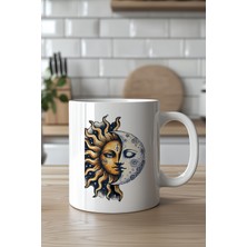 YasBey Design Güneş ve Ay Temalı 330ML Baskılı Beyaz Seramik Kupa Bardak