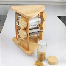 Welcomein Bambulu Döner Standlı 9'lu Cam Baharatlık Seti – Kapaklı Düzenleyici