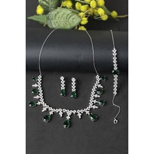 By Barun Gümüş Set Gerdanlık Kolye Küpe Bileklik Safir Zümrüt Yakut 925 Ayar Zirkon Taşlı Beyaz Silver Zincirli Özel Günler Için Düğün Kına Nişan Abiye Set