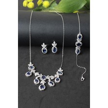 By Barun Gümüş Set Gerdanlık Kolye Küpe Bileklik Renkli Safir Zümrüt Yakut 925 Ayar Zirkon Taşlı Beyaz Silver Zincirli Özel Günler Için Düğün Kına Nişan Abiye Set