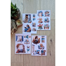 Kolbi Craft 4 Sayfa 21 Adet Mavi Kitap Temalı Sticker Seti Kız Sticker Mavi Turuncu Kitap Kız Çiçek