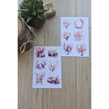 Kolbi Craft 2 Sayfa 12 Adet Pembe Pampas Sticker Pembe Sarı Pampas Çiçek Sticker Vintage Sticker
