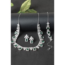 By Barun Gümüş Set Gerdanlık Kolye Küpe Bileklik Safir Zümrüt Yakut 925 Ayar Zirkon Taşlı Beyaz Silver Zincirli Set Özel Günler Için Düğün Kına Nişan Abiye Set