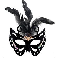 Eco Lounge Siyah Süet Tüylü Kelebek Figür Parti Maskesi