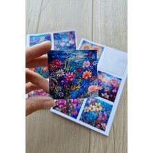 Kolbi Craft 12 Adet Vitray Çiçek Sticker Seti Bullet Journal Laptop Termos Renkli Cam Kare Sticker
