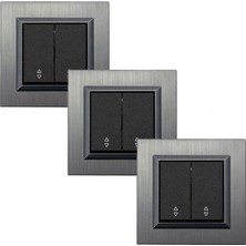 Ovivo Quantum Metalik Siyah Ikili Komütatör Vavien Anahtar Inox Çerçeve 3 Adet