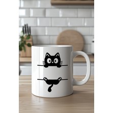 YasBey Design Sevimli Kedi Desenli 330ML Baskılı Beyaz Seramik Kupa Bardak
