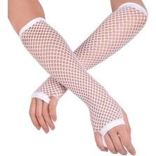 Eco Lounge Uzun File Örgü Eldiven Beyaz Renk