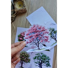 Kolbi Craft 2 Sayfa 6 Adet Ağaç Temalı Sticker Seti Büyük Ağaç Sticker Vintage Sticker Sakura