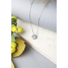 By Barun Tek Taş Kolye Gümüş Yuvarlak Zirkon Taşlı 925 Ayar Gümüş Kolye