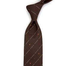 Kravatkolik Mandria Style Kahverengi Çizgi Desen Italyan Ipek Kravat İK2303