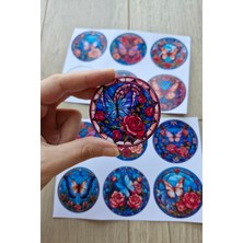 Kolbi Craft 12 Adet Vitray Kelebek Sticker Seti Bullet Journal Laptop Termos Scrapbook Renkli Cam Yuvarlak
