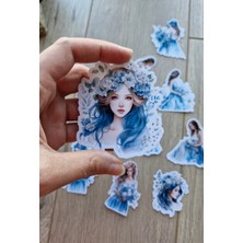 Kolbi Craft 11 Adet Şeffaf Kız Sticker Seti Bullet Journal Scrapbook Laptop Sticker Mavi Çiçek