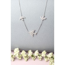 By Barun Kuş Kolye Kırlangıç Gümüş Zirkon Taşlı 925 Ayar Kolye