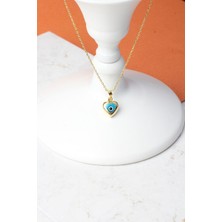 By Barun Nazar Kolye  Kalpli Göz Boncuğu  Mavi 925 Ayar Gümüş Zincirli Kolye