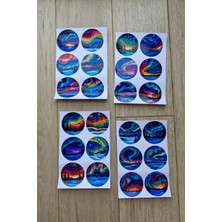 Kolbi Craft 24 Adet Vitray Kuzey Işıkları Sticker Seti Bullet Journal Laptop Termos Renkli Cam Yuvarlak Sticker