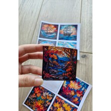 Kolbi Craft 8 Adet Vitray Gemi Sonbahar Sticker Seti Bullet Journal Laptop Termos Renkli Cam Kare Sticker