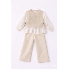 Bambino Gömlekli Bağcık Detaylı Triko Yelekli ve Pantolon 3’lü Takım