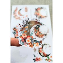 Kolbi Craft 6 Adet Suluboya Çiçekli Hilal Ay Sticker Bullet Journal Scrapbook Laptop Sticker