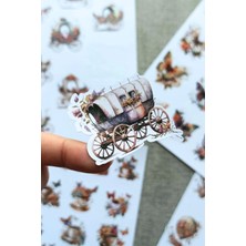 Kolbi Craft 4 Sayfa 50 Adet Vintage Sticker Kelebek Çiçek Fincan At Arabası Sticker Seti