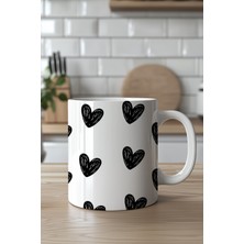 YasBey Design Kalp Desenli 330ML Baskılı Beyaz Seramik Kupa Bardak