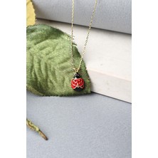 By Barun Uğur Böceği Gümüş Kolye 925 Ayar Kırmızı Mineli Kolye