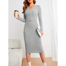 Başak Collection Kadın Uzun Kollu Şardonlu Kaşkorseönü Düğmeli Mini Boy Elbise Ikili Takım